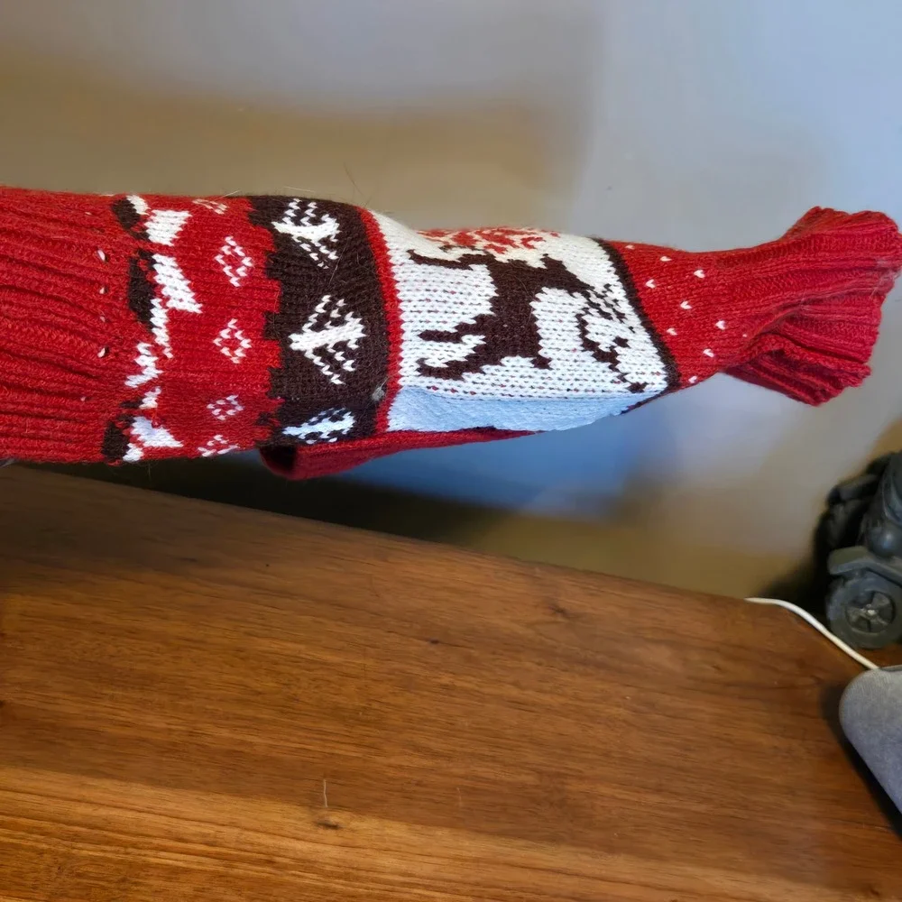 Frisco Fair Isle Moose Dog Sweater Red White XS Holiday Knit 358257